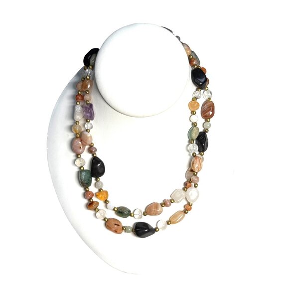 Long Agate Stone Necklace Natural Boho Chic Pendant Layered Jewelry Gift - Picture 8 of 11